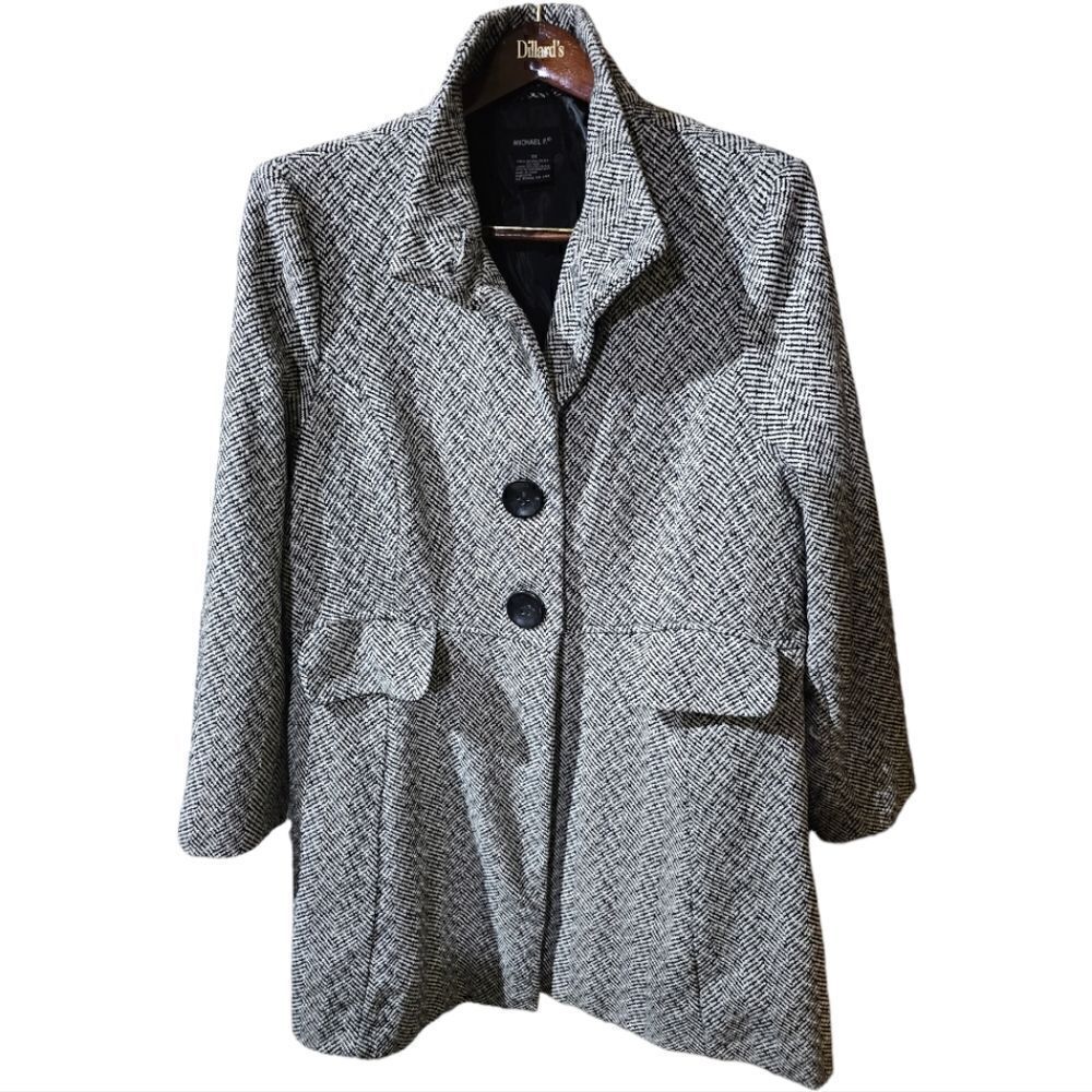 MICHAEL‎ F Tweed Black & White Plaid Pea Coat- Size 3X